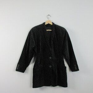 Escada Velvet Polka Dot Blazer Women 34 Cotton Broad Shoulder Black 90's Vtg 674